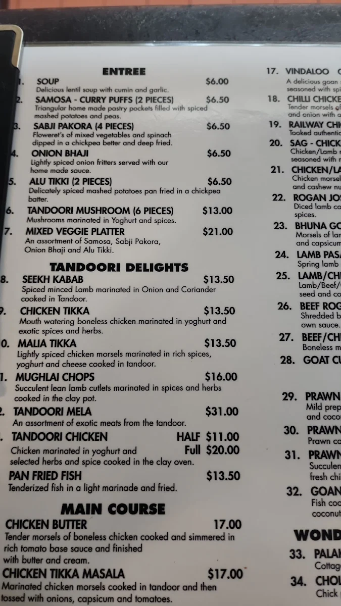 Menu, Great Indian Wave