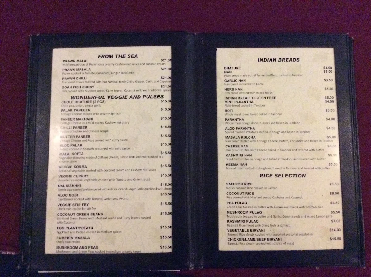 Menu, Great Indian Wave