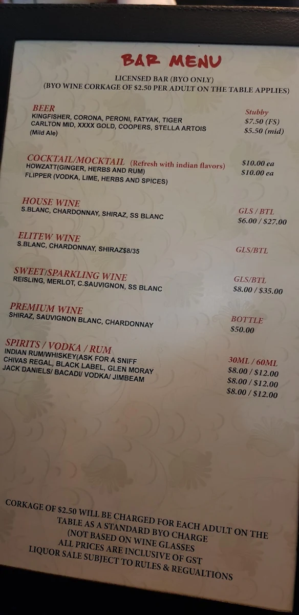 Menu, Great Indian Wave