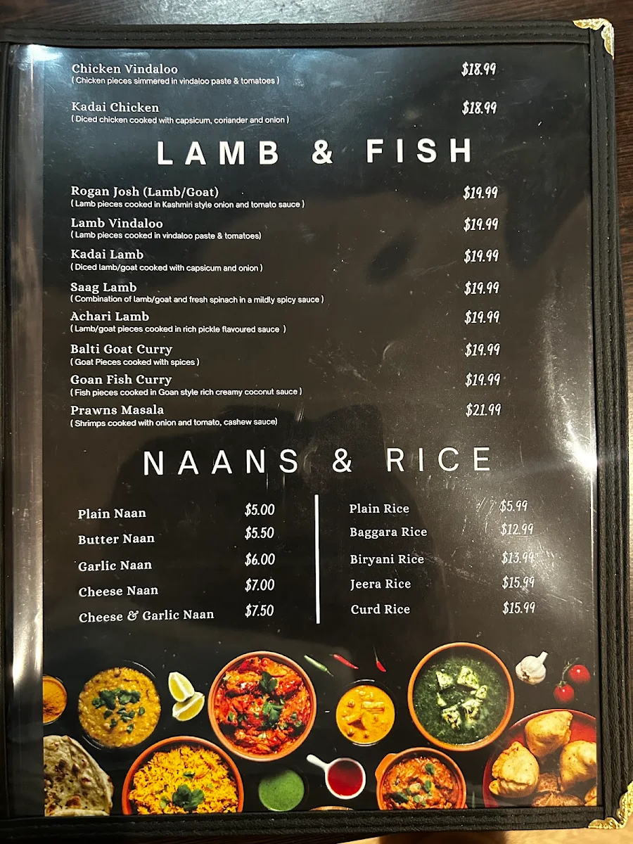 Menu, Balti Biryani Holland Park
