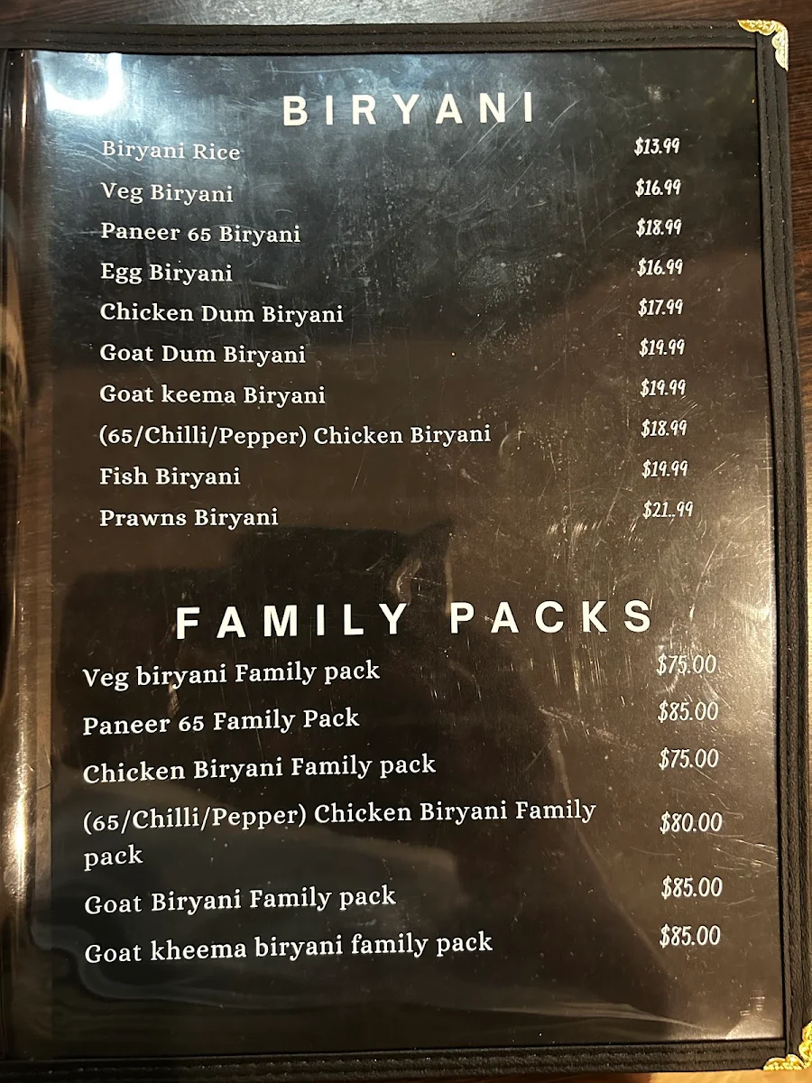 Menu, Balti Biryani Holland Park