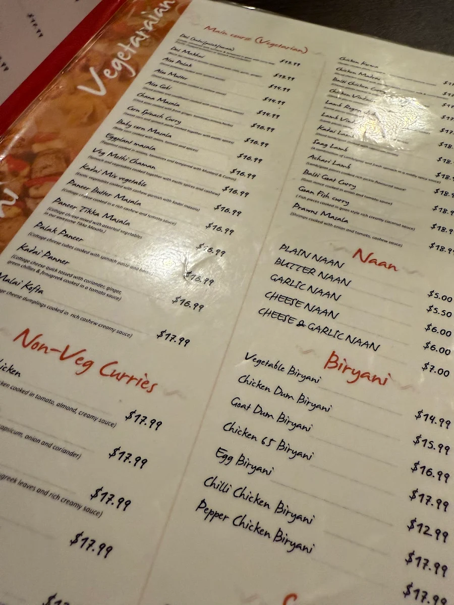 Menu, Balti Biryani Holland Park