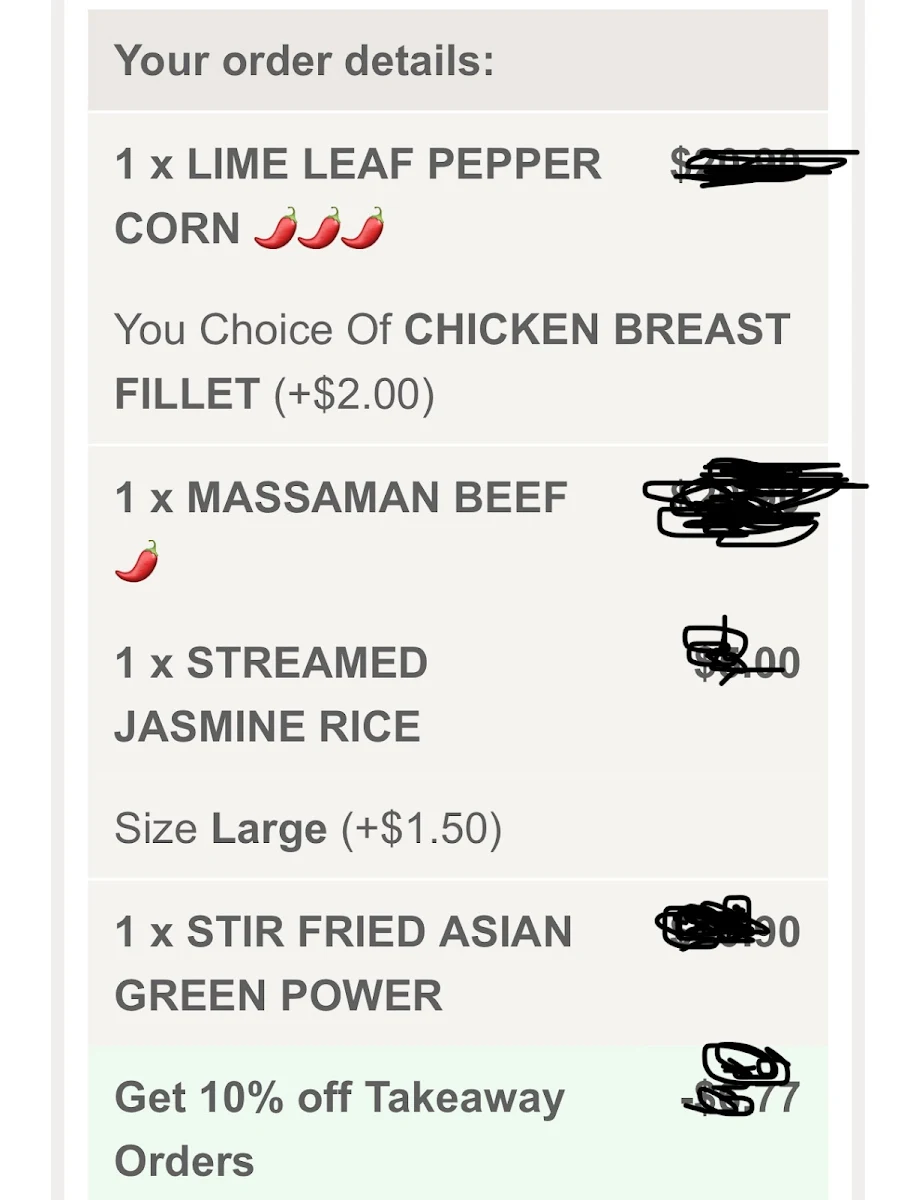 Menu, Monkey Punch Thai Cuisine