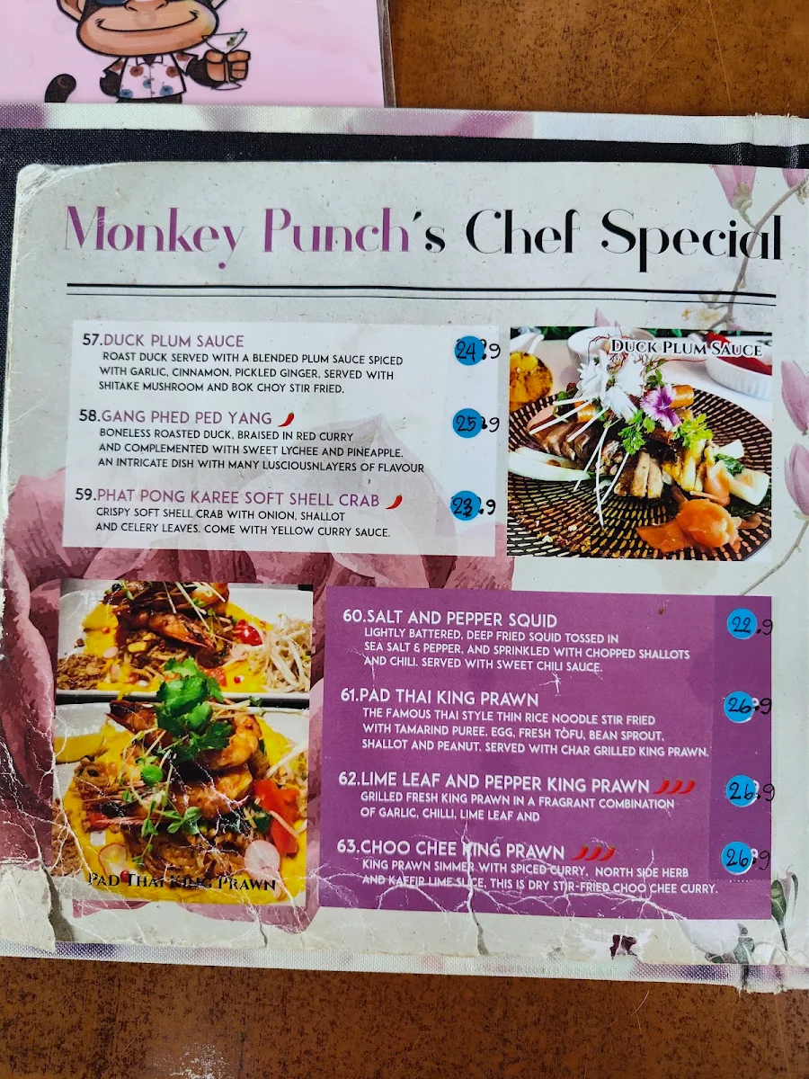 Menu, Monkey Punch Thai Cuisine
