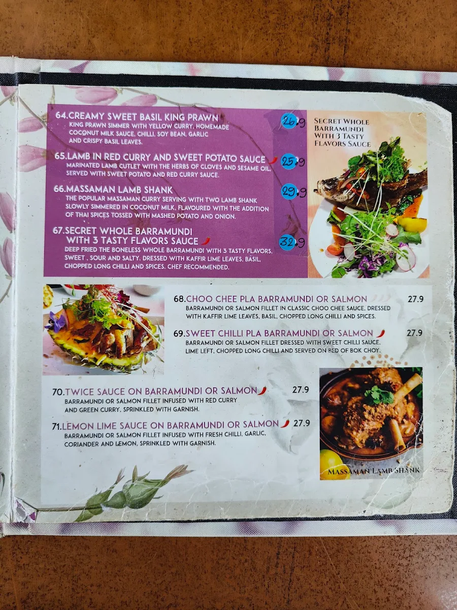 Menu, Monkey Punch Thai Cuisine