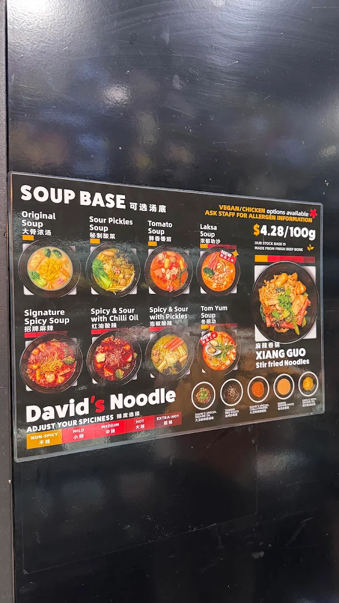 Menu, David's Noodle & Hotpot