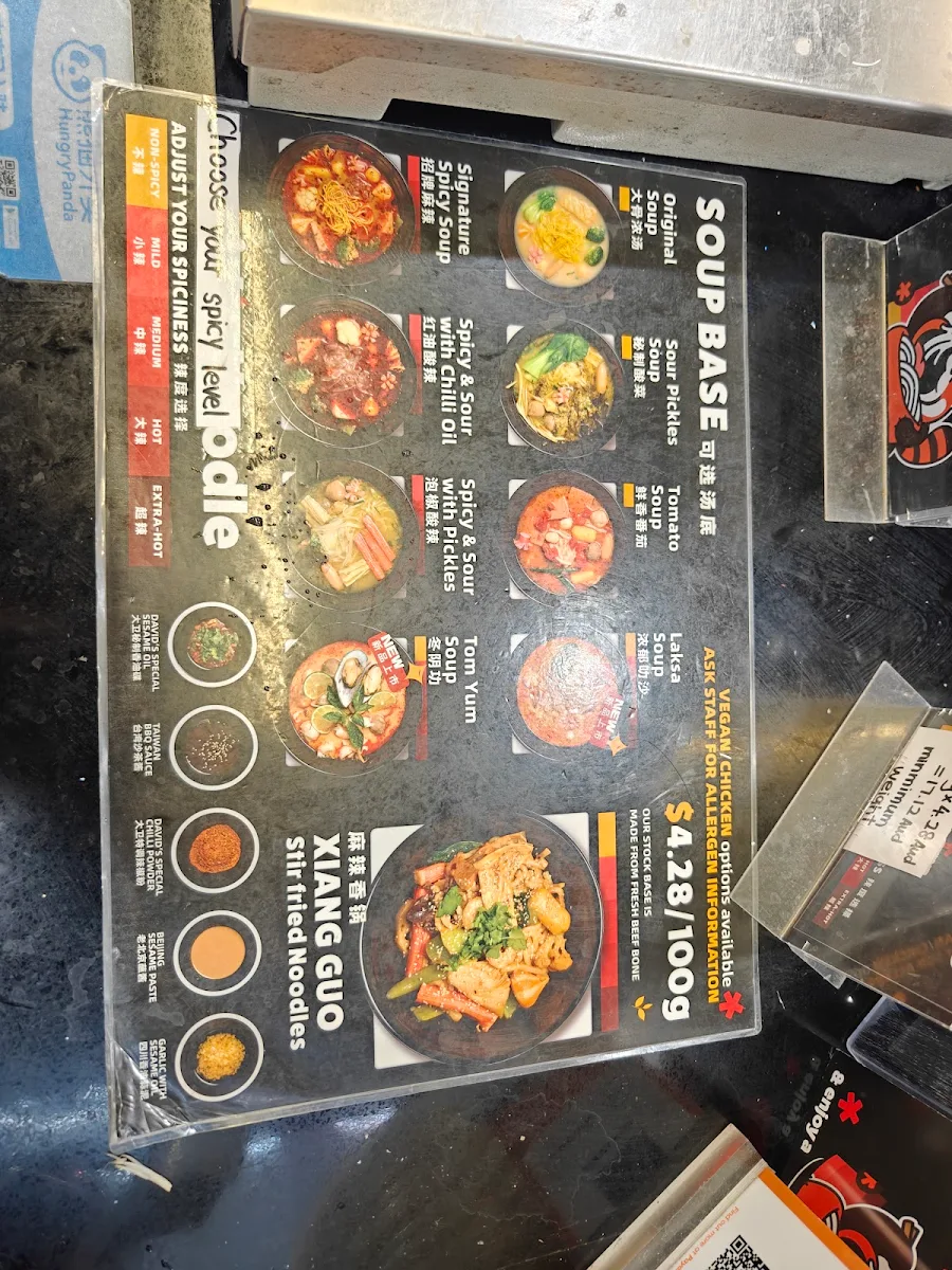 Menu, David's Noodle & Hotpot