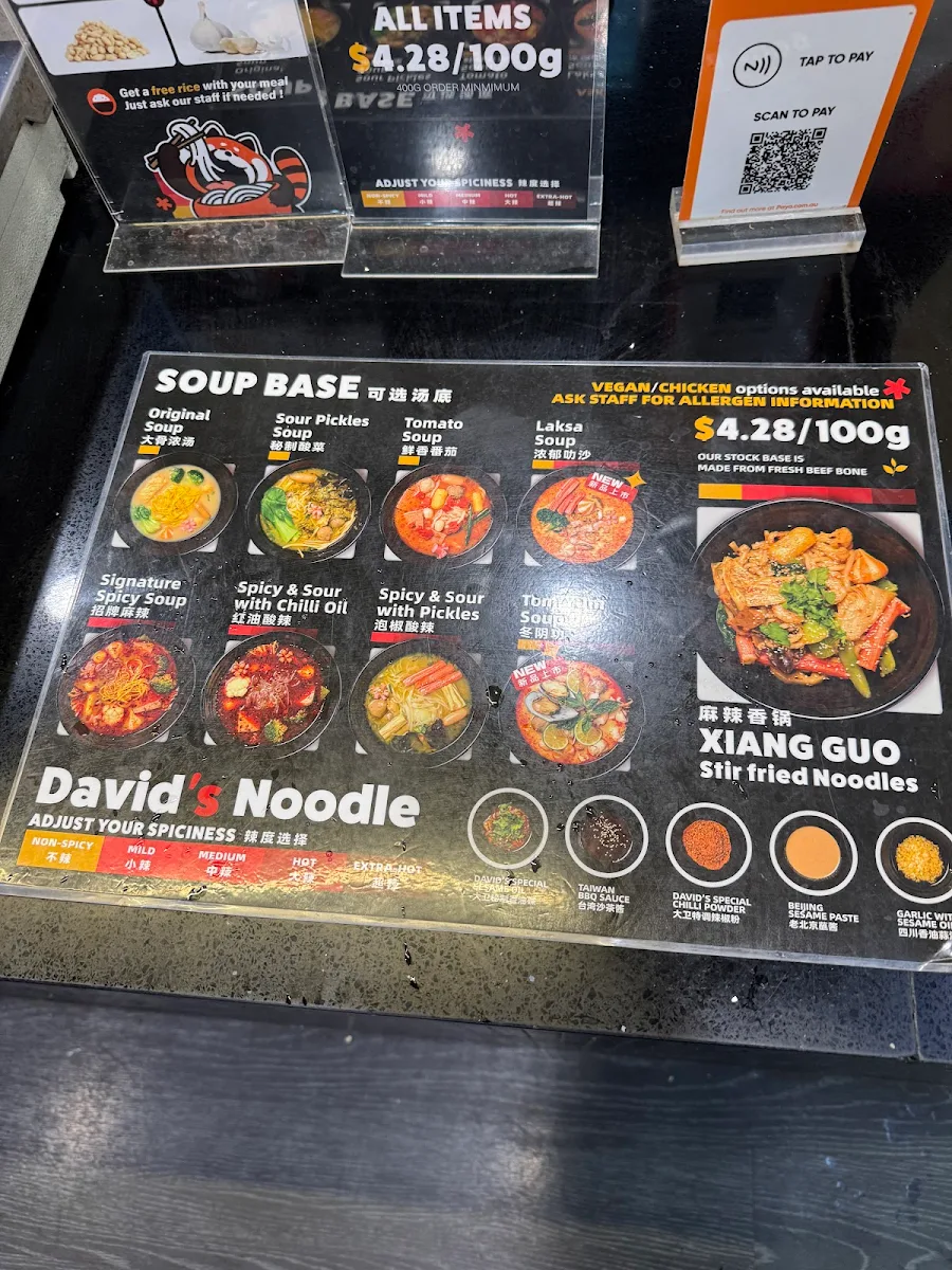 Menu, David's Noodle & Hotpot