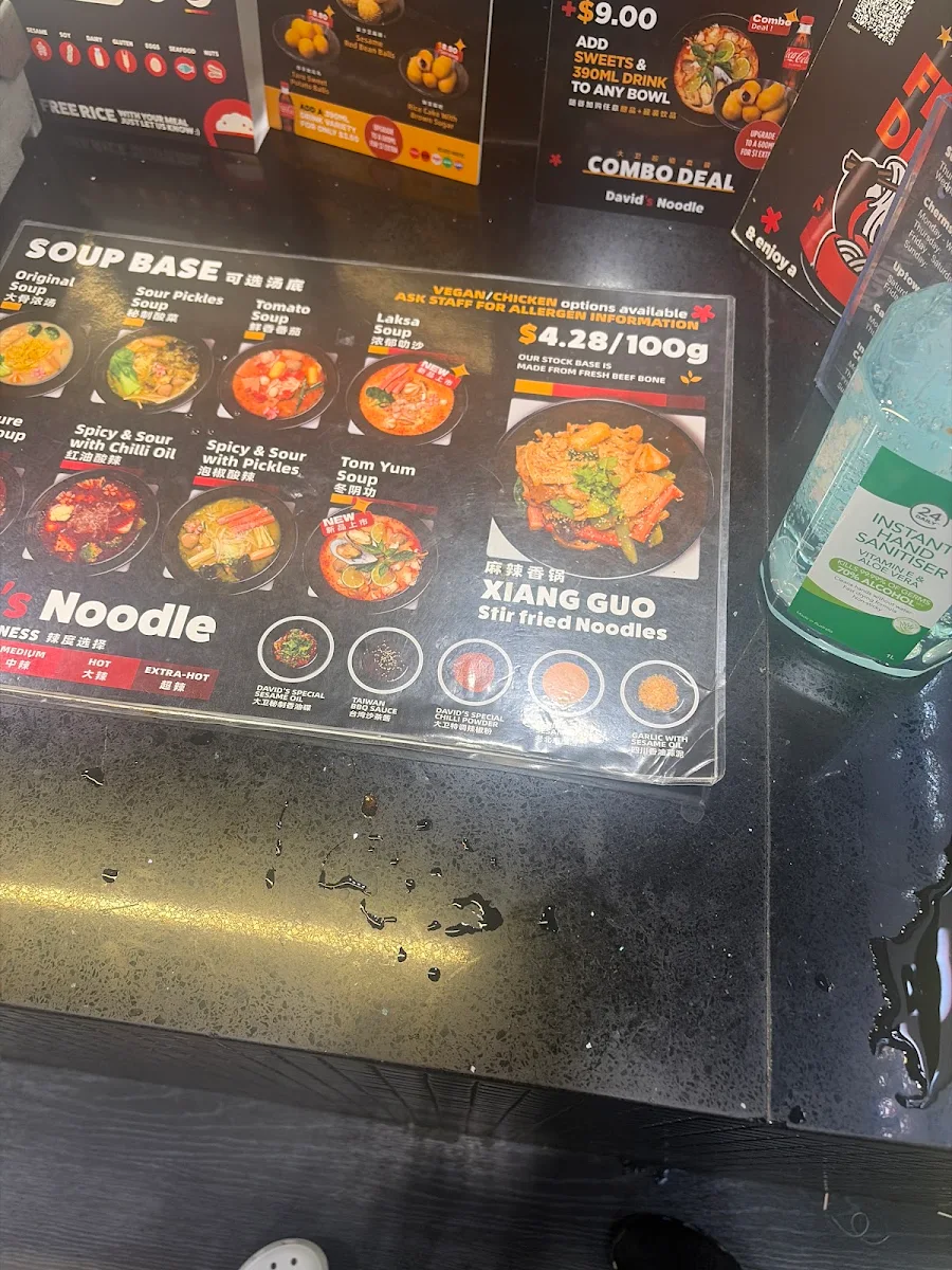 Menu, David's Noodle & Hotpot