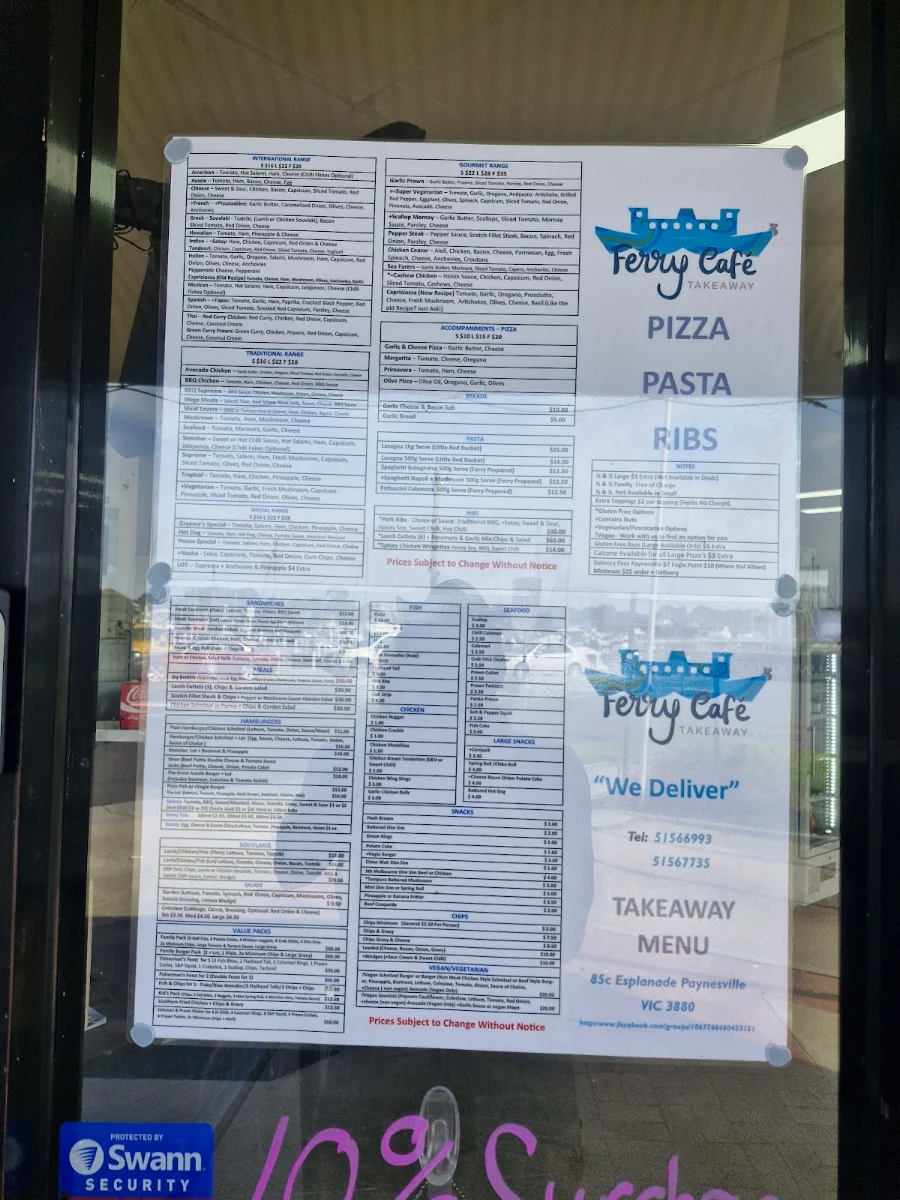 Menu, Ferry Cafe