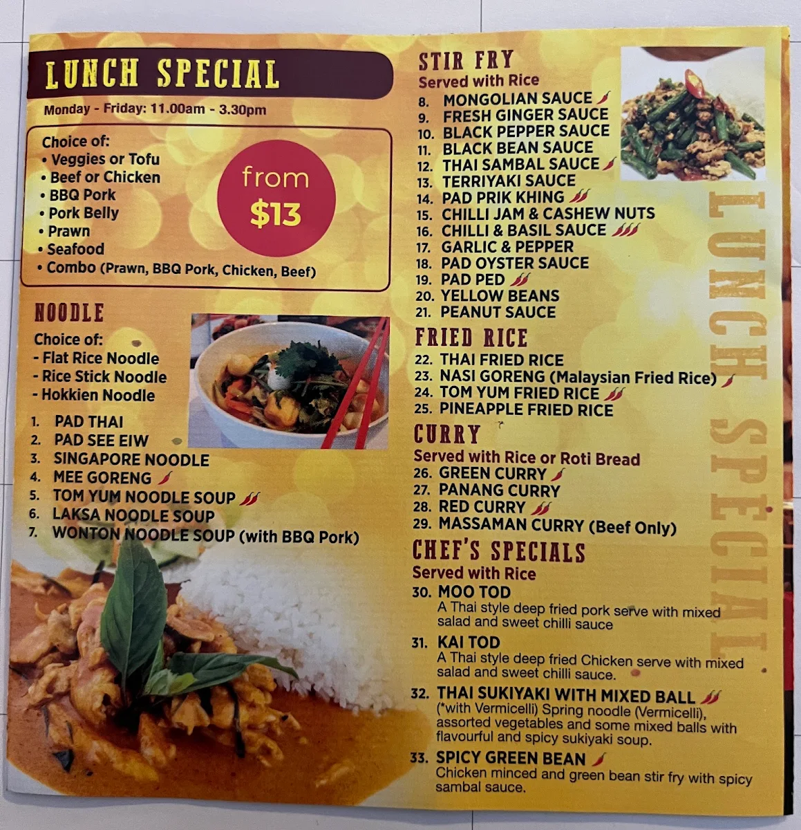 Menu, Ivory Thai North Ryde