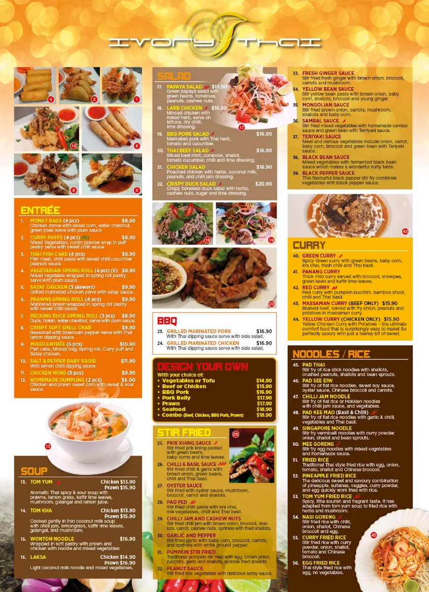Menu, Ivory Thai North Ryde