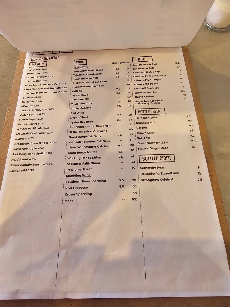 Menu, Whale & Ale