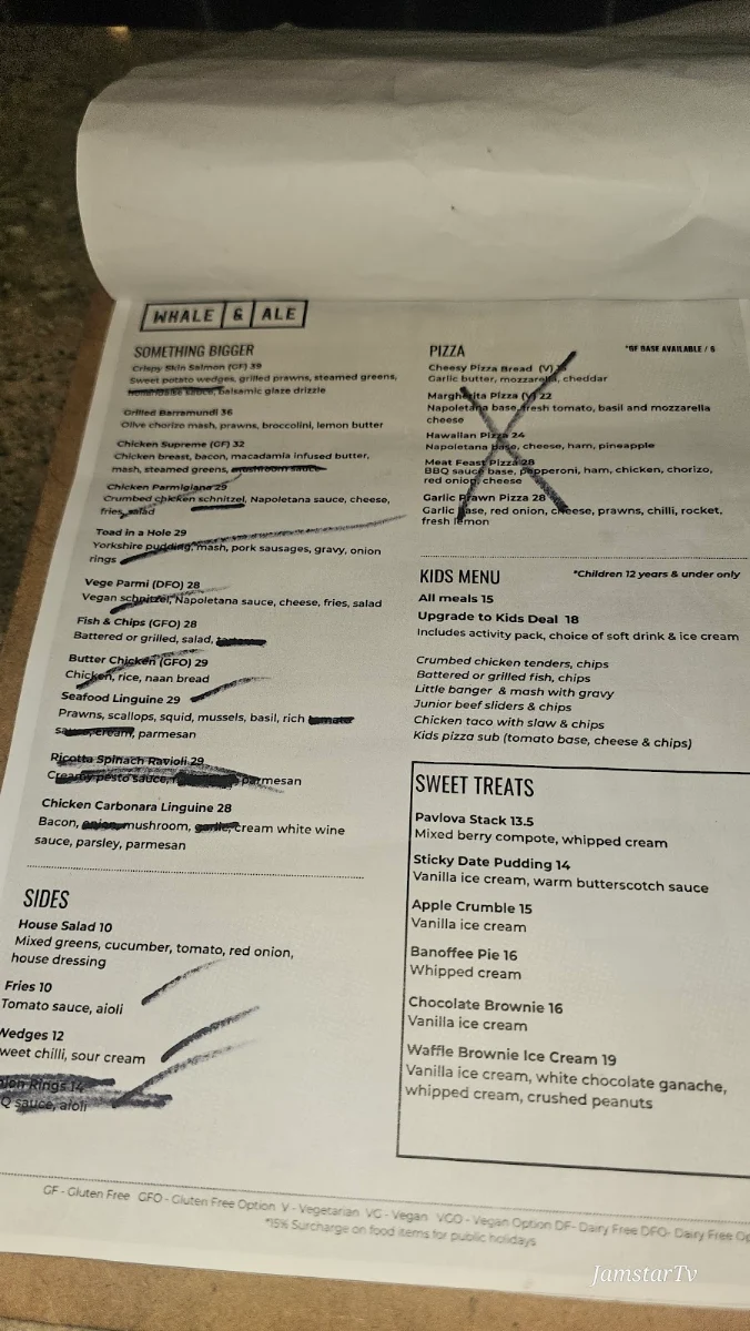 Menu, Whale & Ale