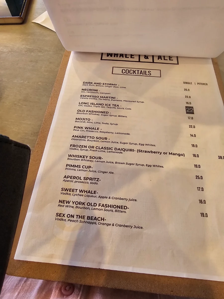 Menu, Whale & Ale
