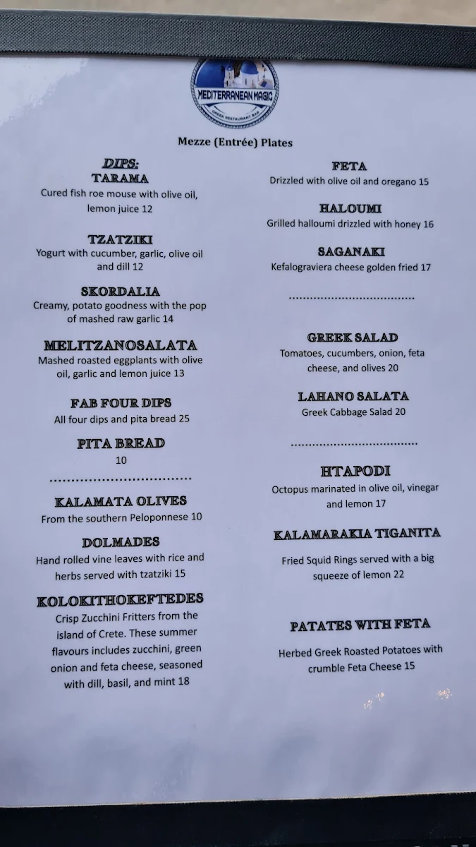 Menu, Mediterranean Magic Greek Restaurant Bar