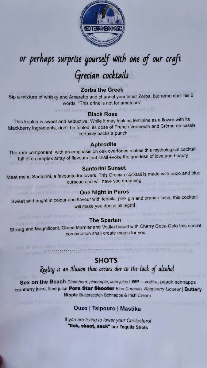 Menu, Mediterranean Magic Greek Restaurant Bar