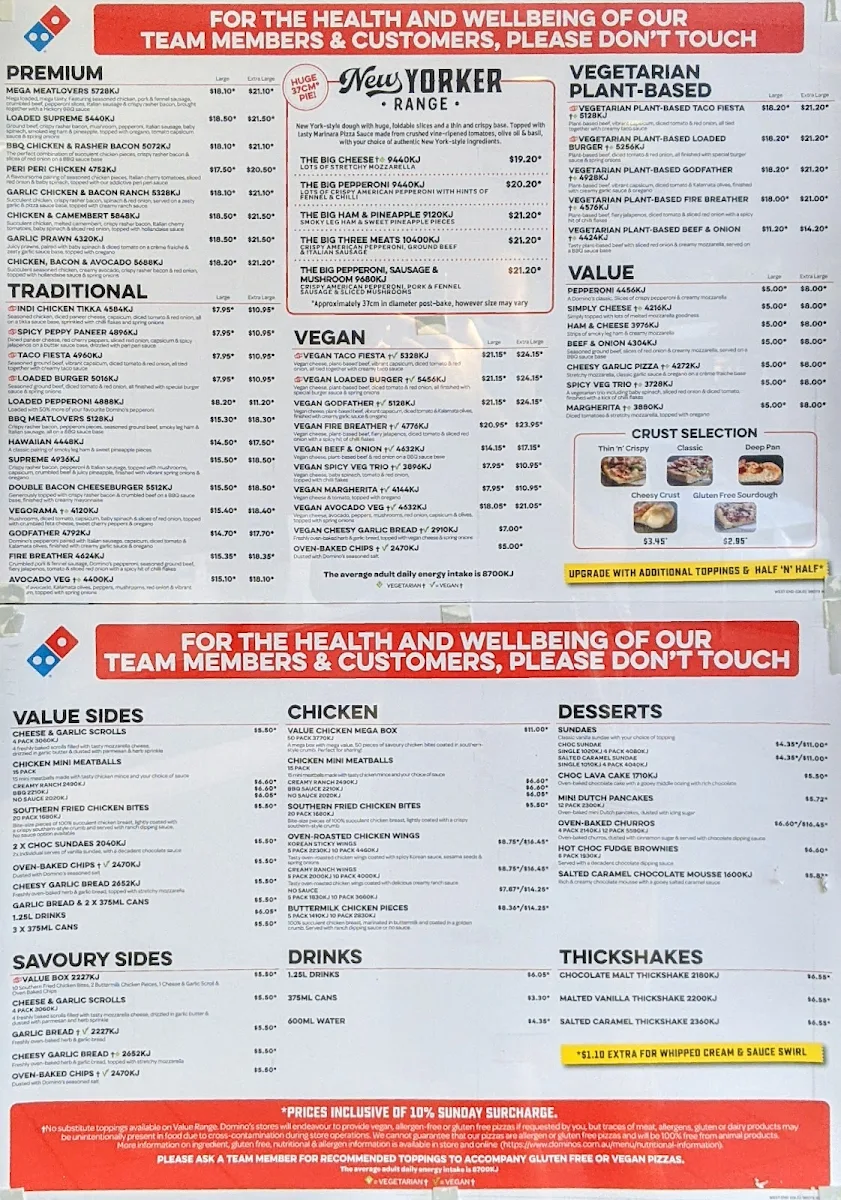 Menu, Domino's Pizza West End