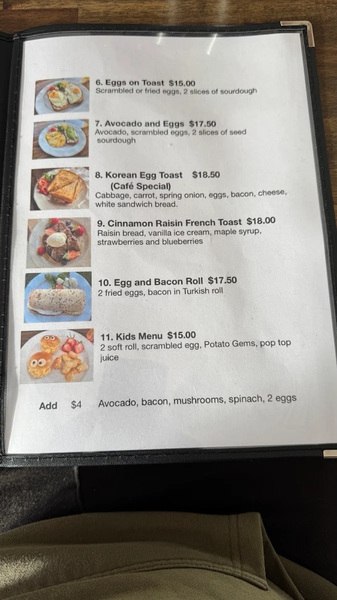 Menu, Cafe Highpoint