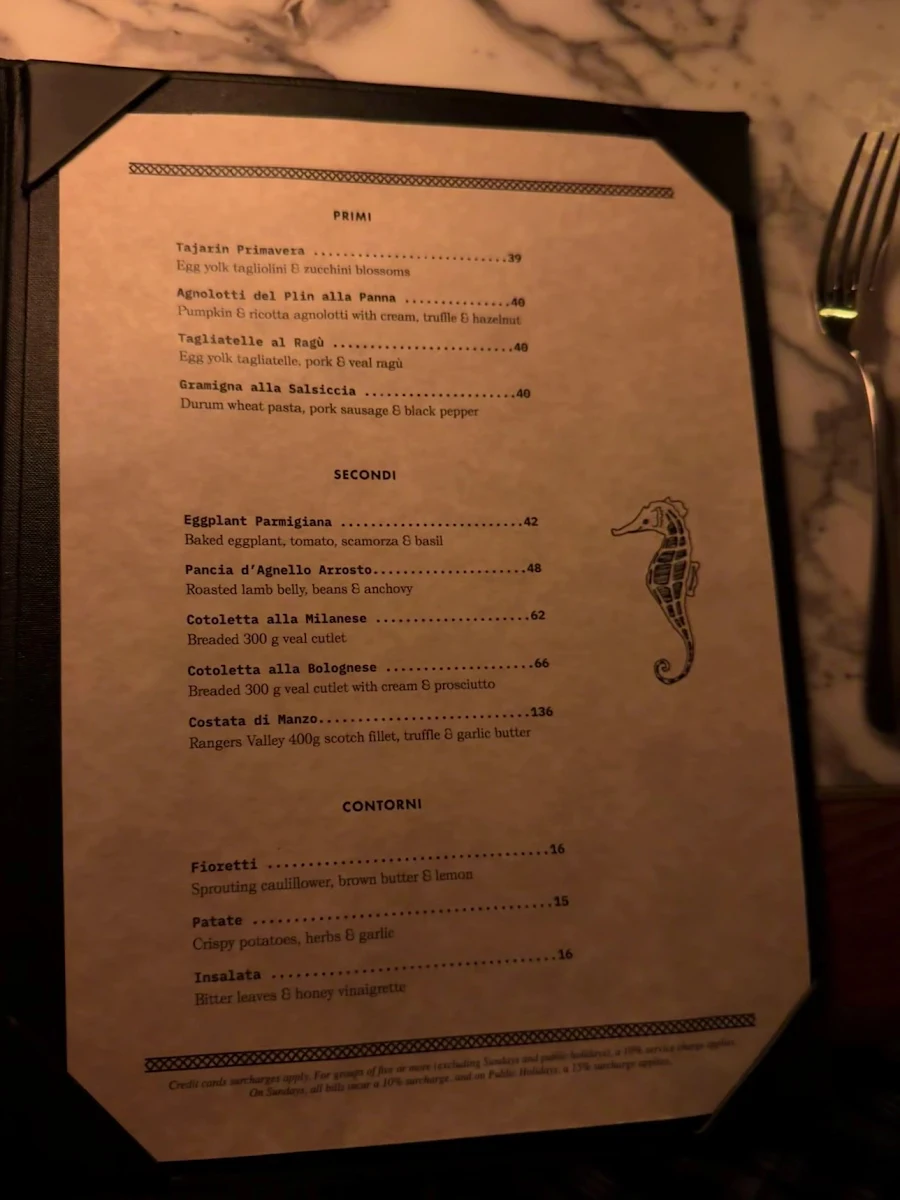 Menu, Neptune's Grotto
