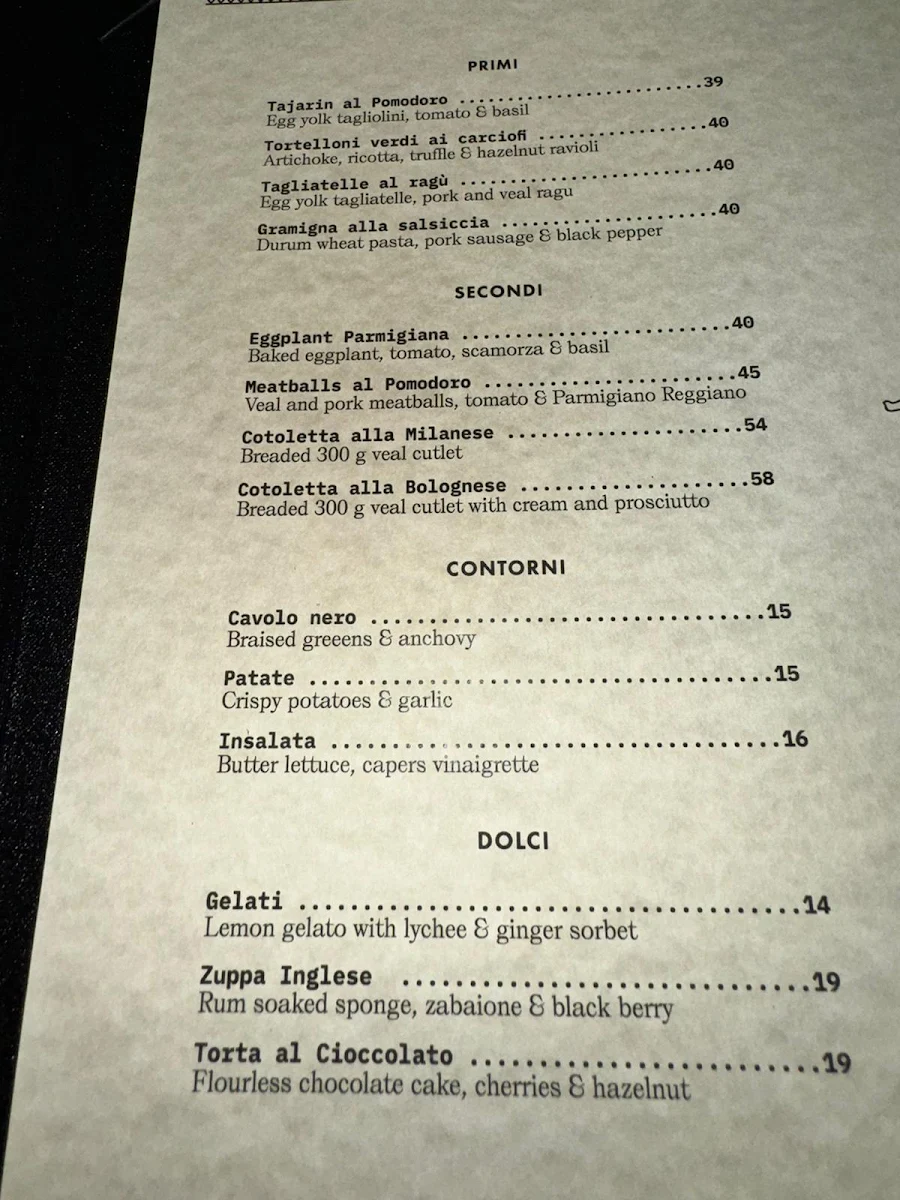 Menu, Neptune's Grotto