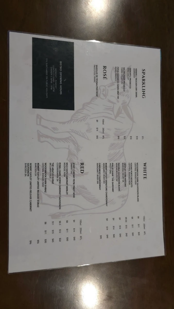 Menu, Gracemere Hotel