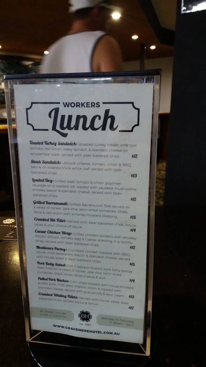 Menu, Gracemere Hotel