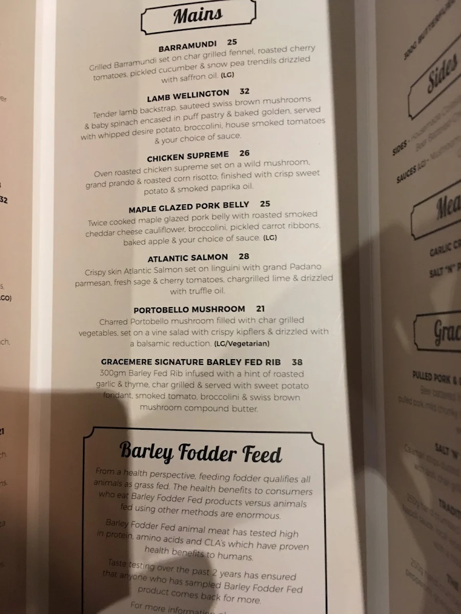Menu, Gracemere Hotel