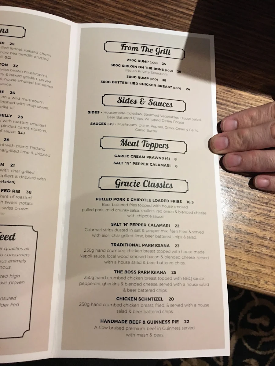 Menu, Gracemere Hotel