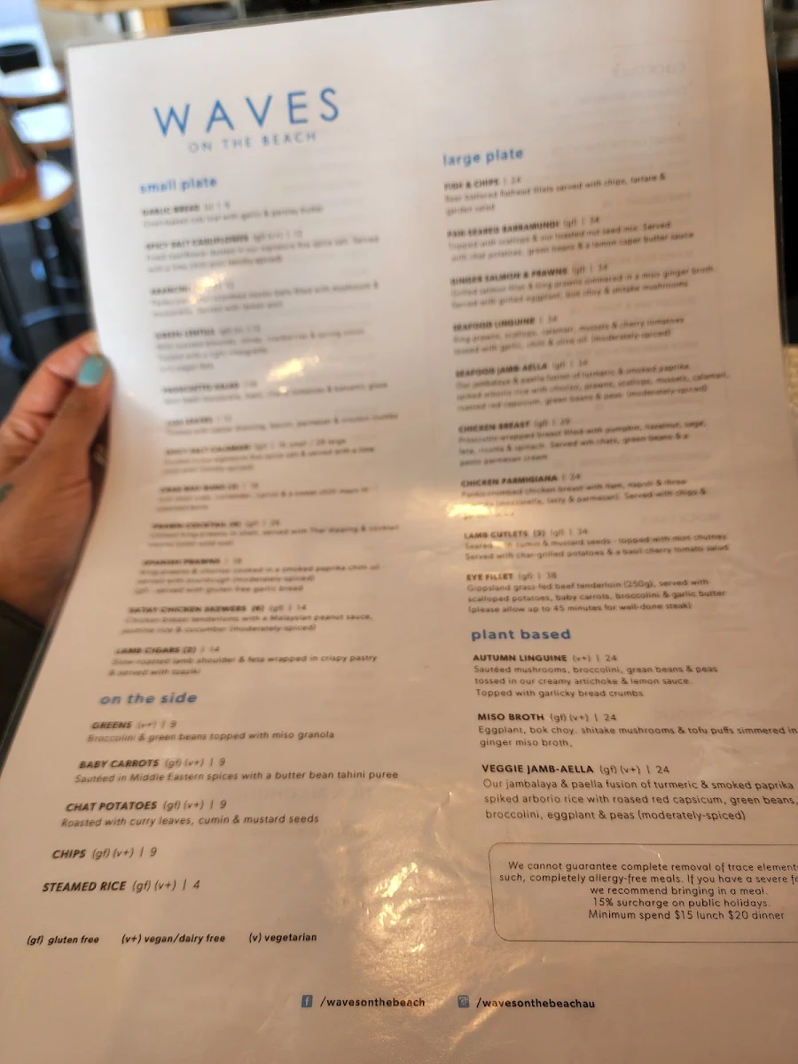 Menu, Waves on the Beach Restaurant