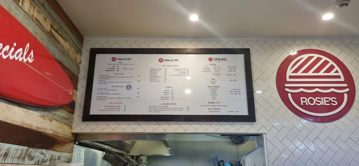 Menu, Rosie’s Takeaway - Fish & Chips, Burgers, Wraps, Ice Cream & Bubble Tea