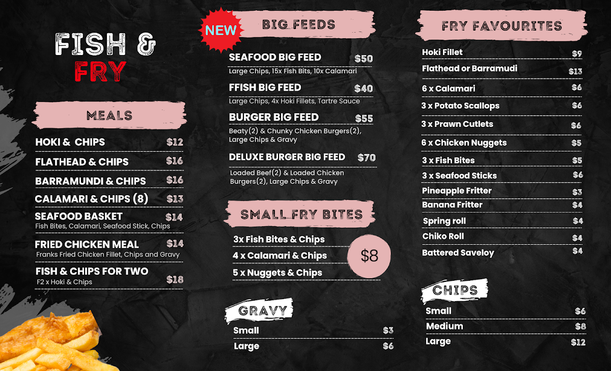 Menu, Rosie’s Takeaway - Fish & Chips, Burgers, Wraps, Ice Cream & Bubble Tea
