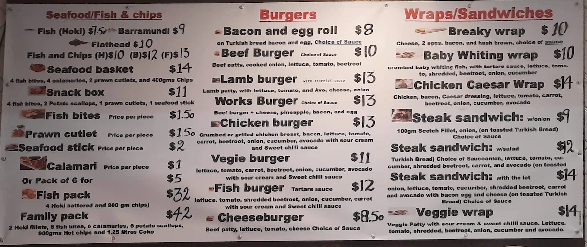 Menu, Rosie’s Takeaway - Fish & Chips, Burgers, Wraps, Ice Cream & Bubble Tea