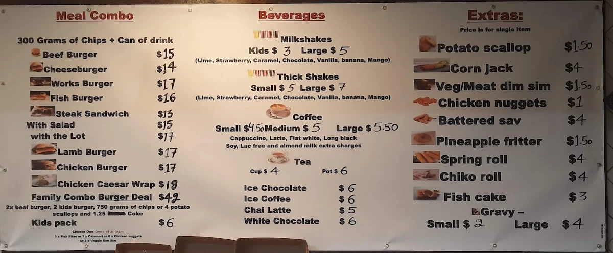 Menu, Rosie’s Takeaway - Fish & Chips, Burgers, Wraps, Ice Cream & Bubble Tea