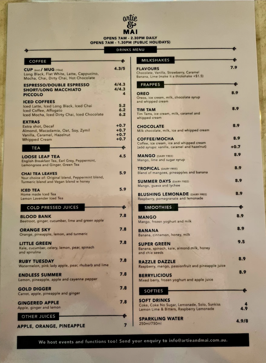 Menu, Artie & Mai