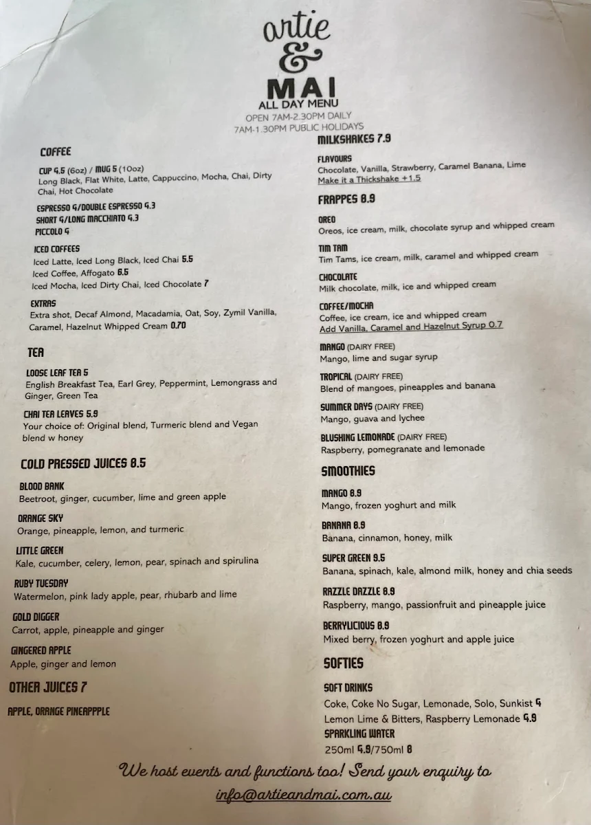Menu, Artie & Mai