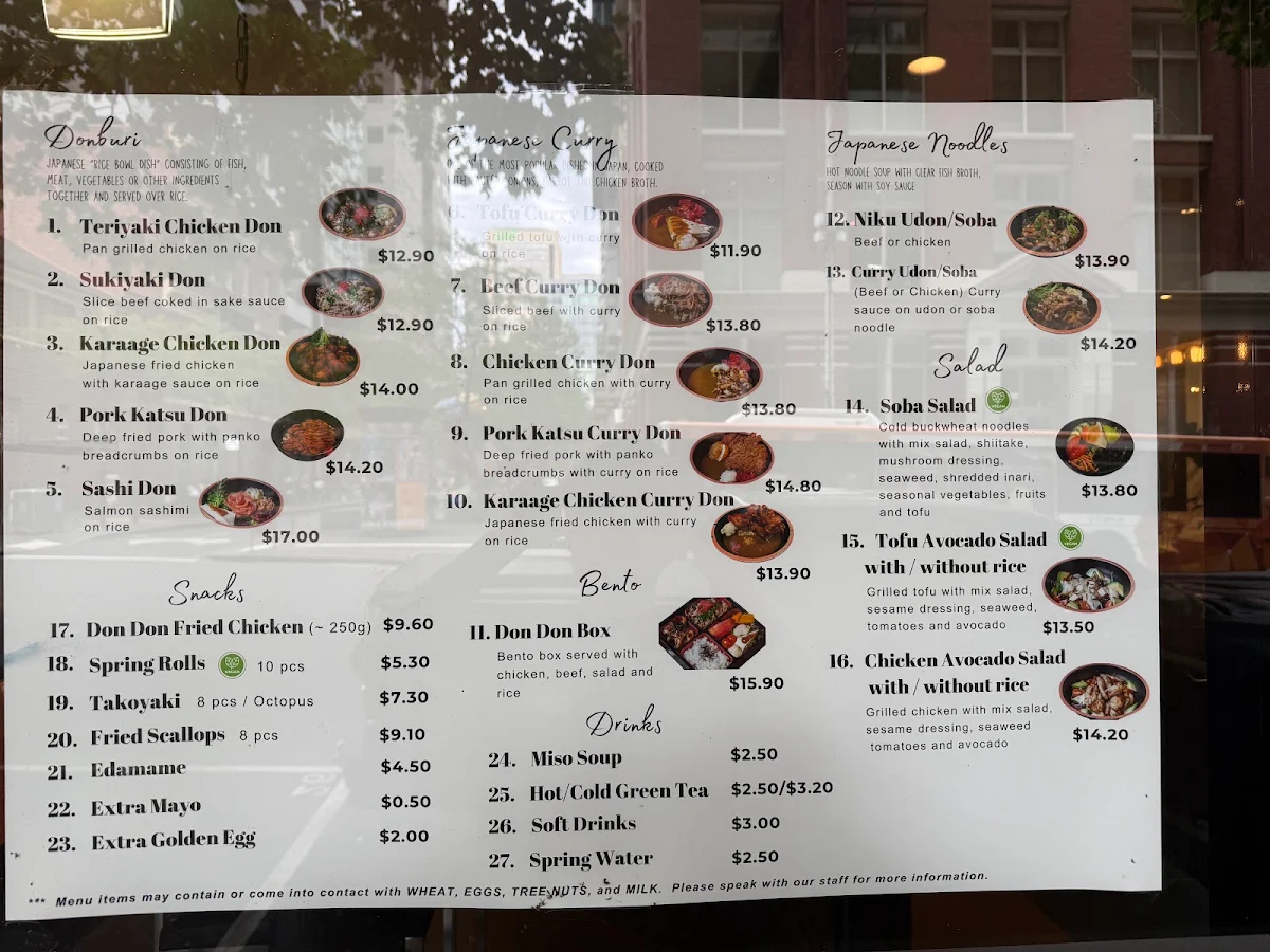 Menu, Don Don A’Beckett Street