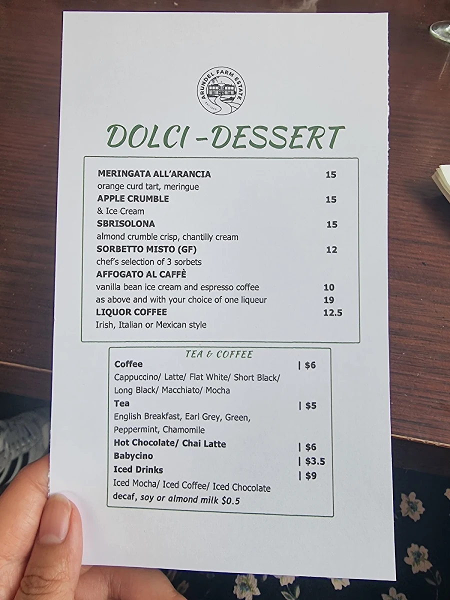 Menu, Arundel Farm Estate