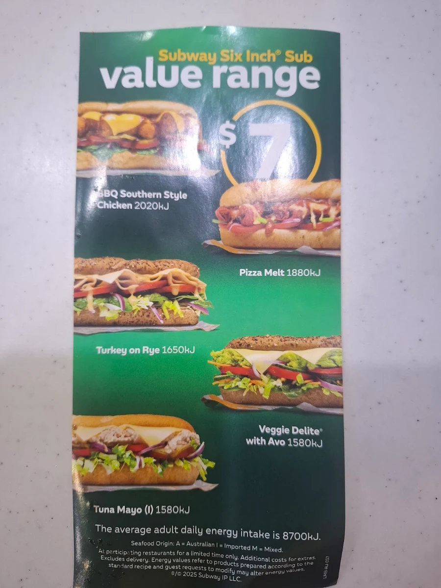 Menu, Subway