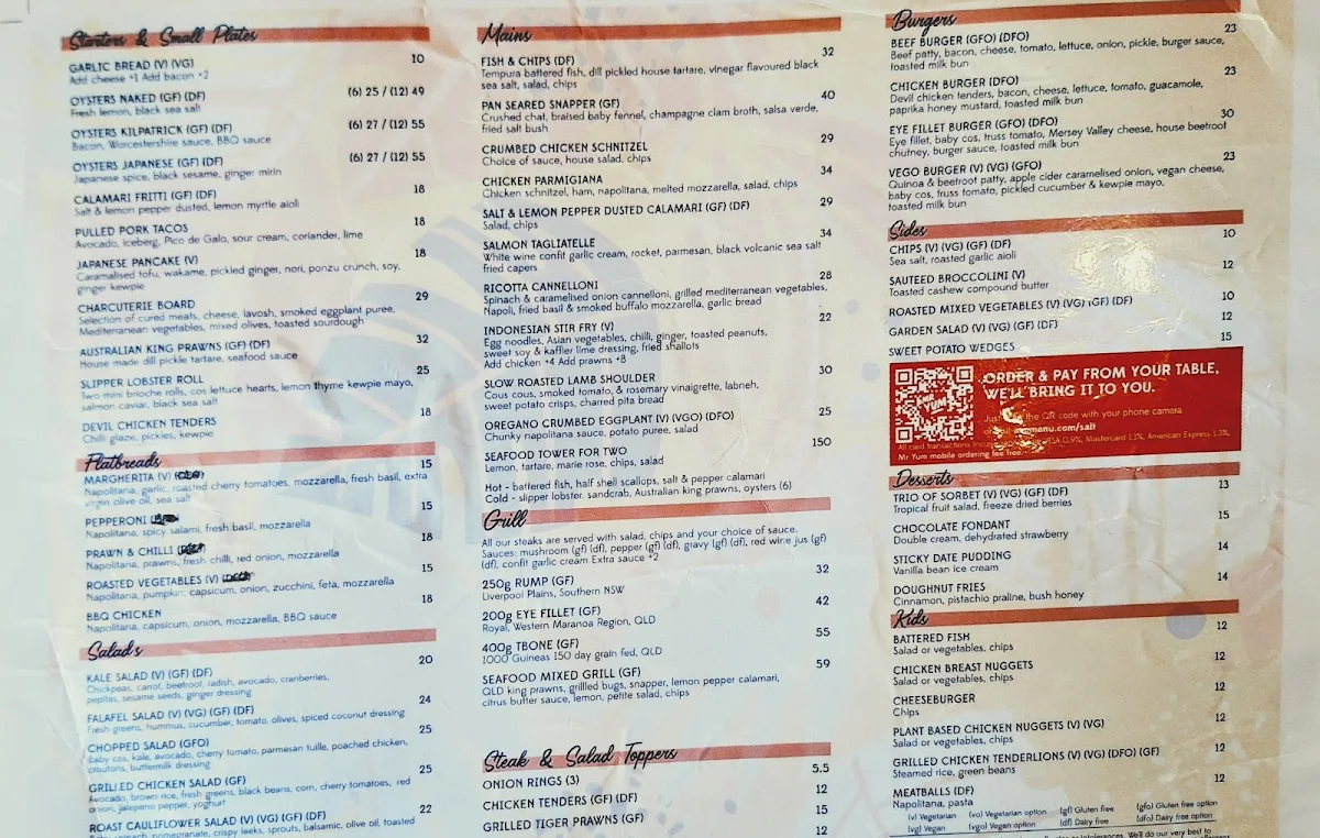 Menu, Salt Bar & Bistro