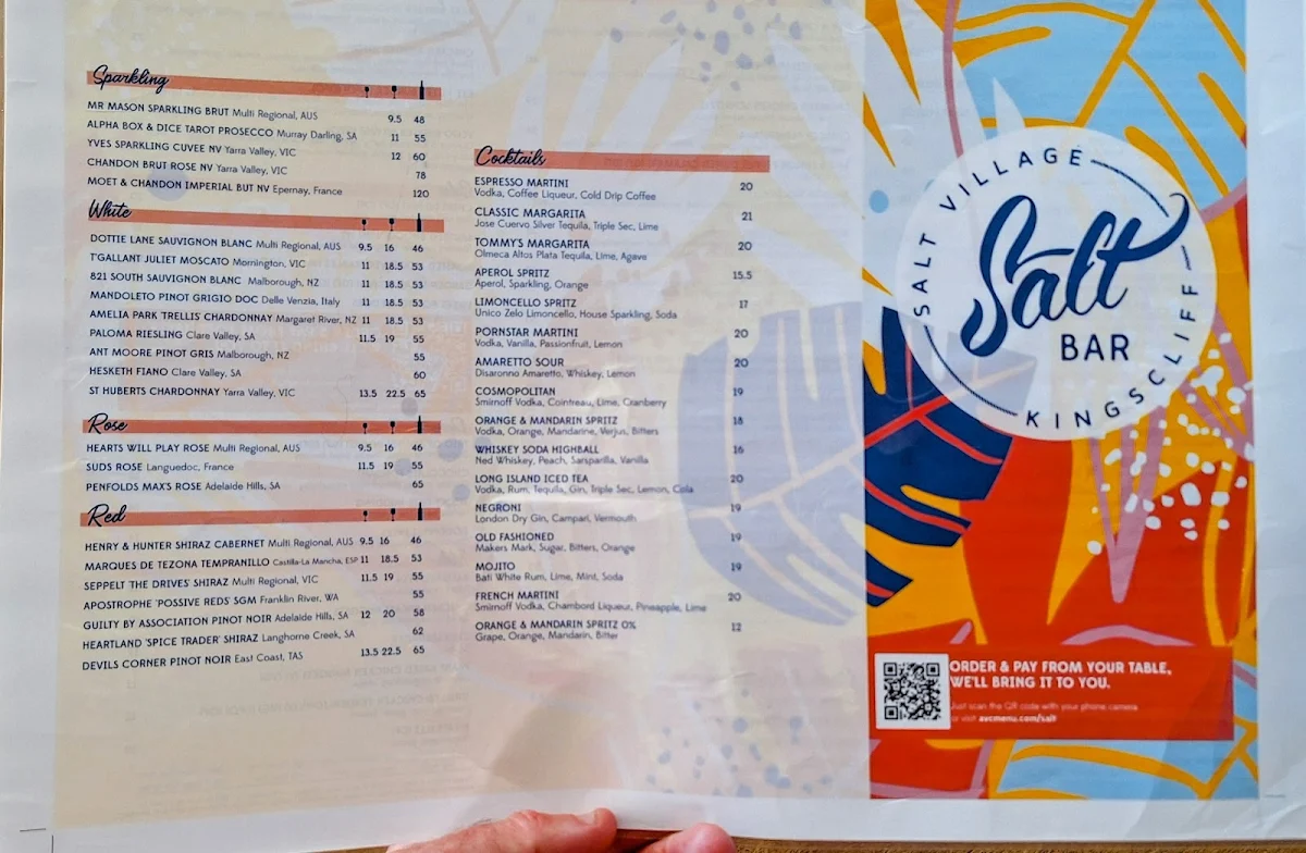 Menu, Salt Bar & Bistro