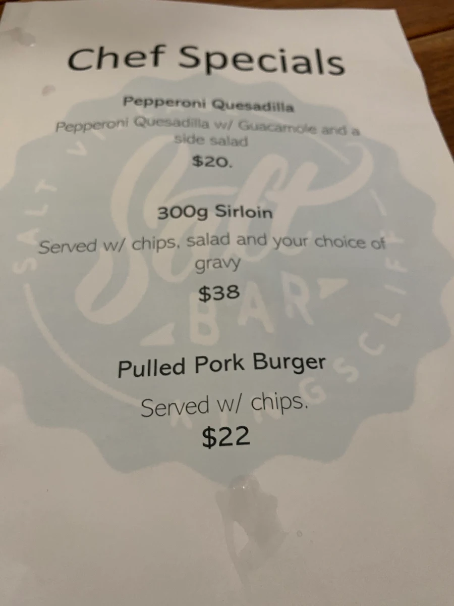 Menu, Salt Bar & Bistro