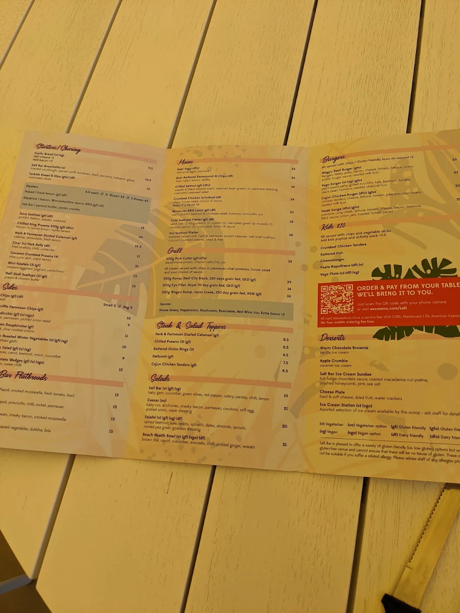 Menu, Salt Bar & Bistro