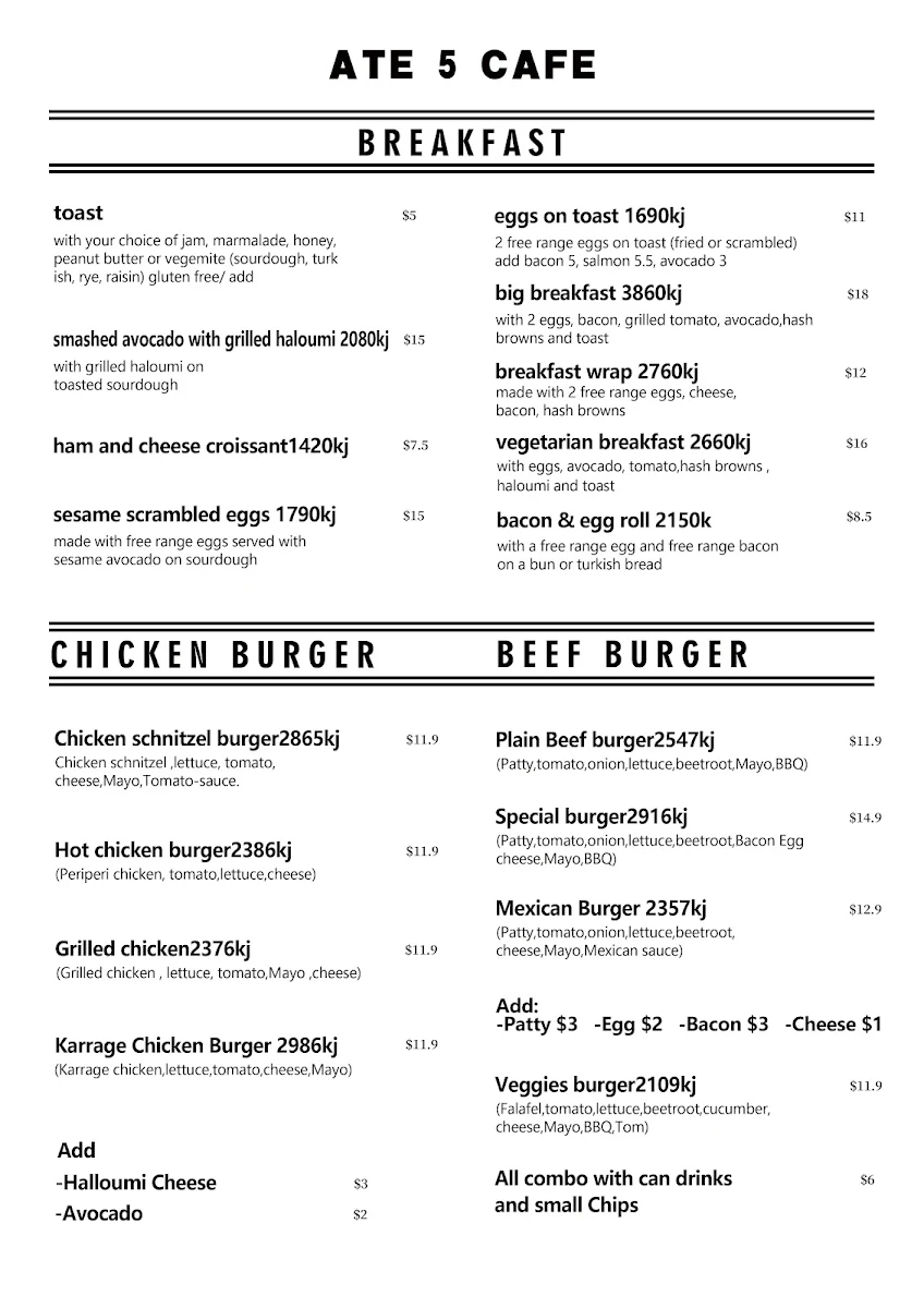 Menu, ATE 5
