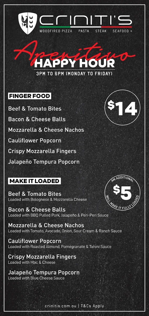 Menu, Criniti's Kotara
