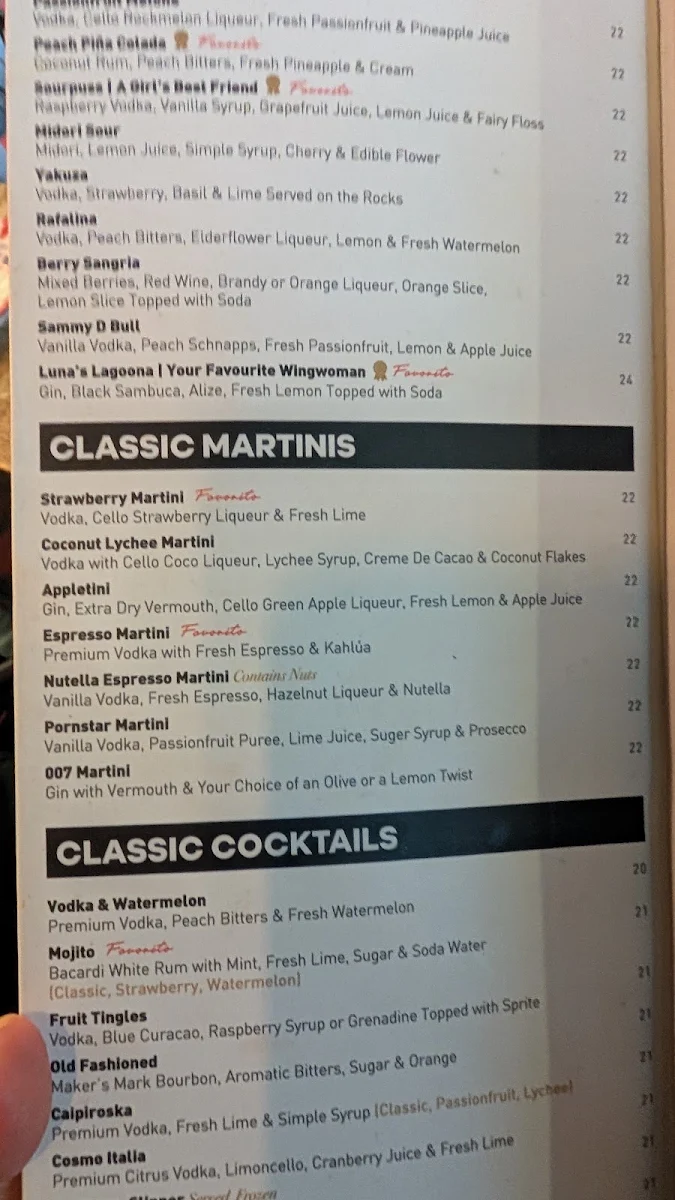 Menu, Criniti's Kotara