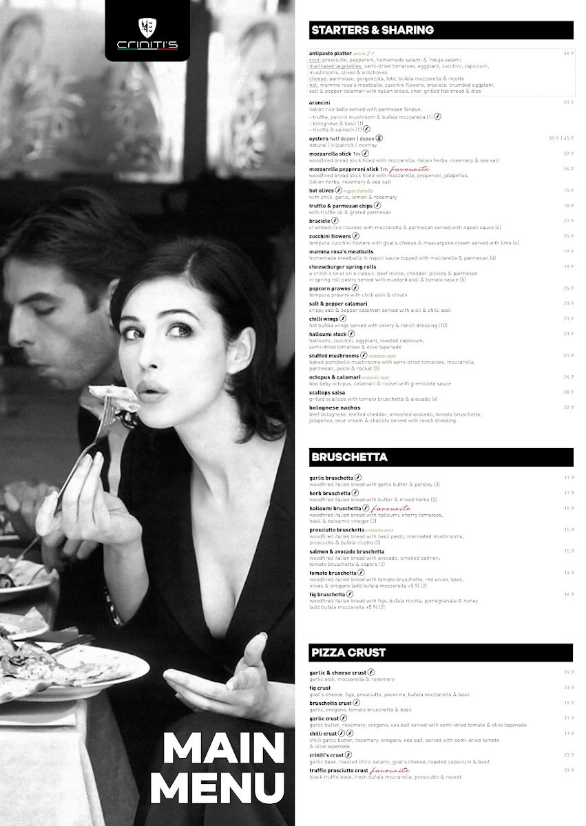 Menu, Criniti's Kotara