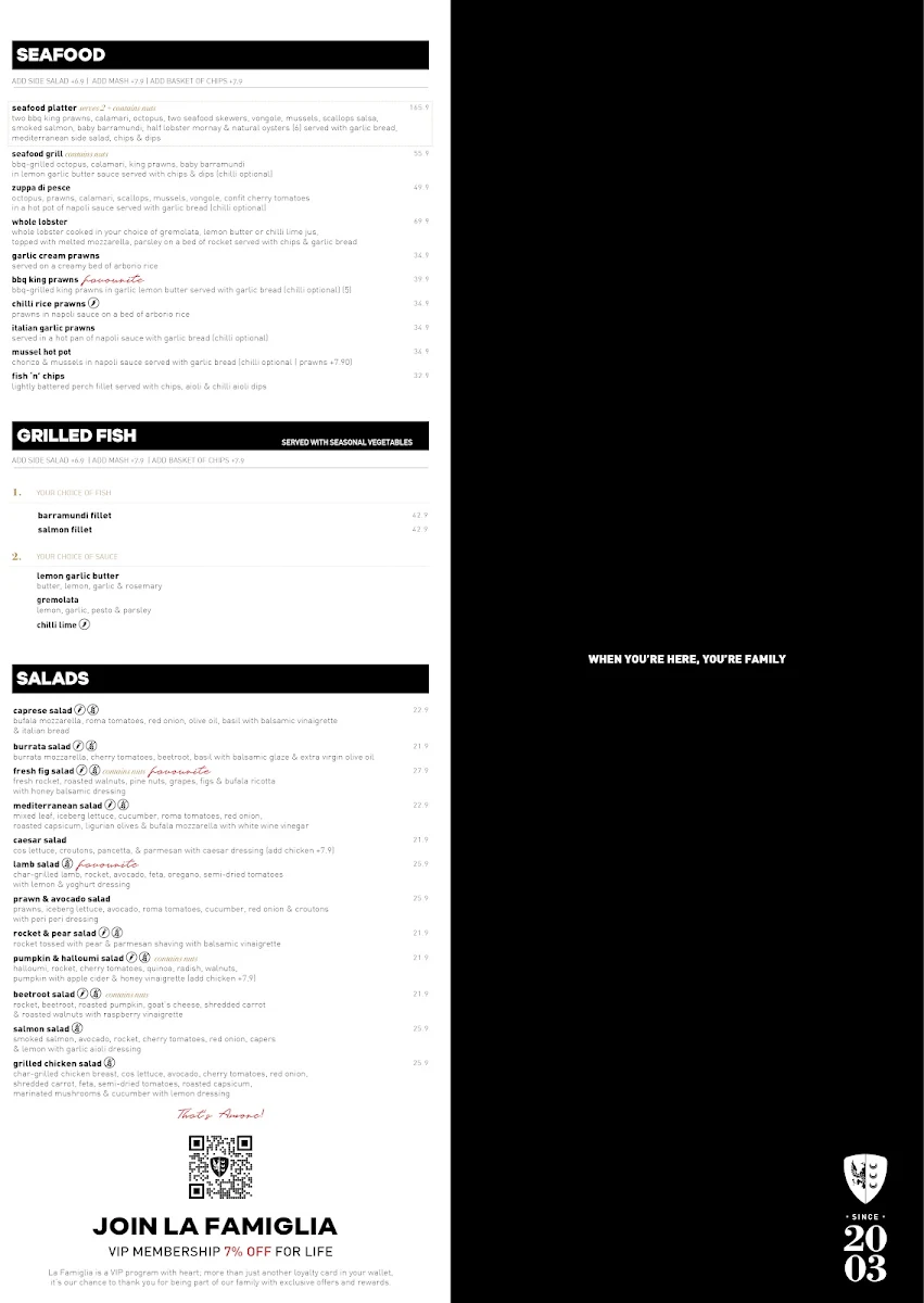 Menu, Criniti's Kotara