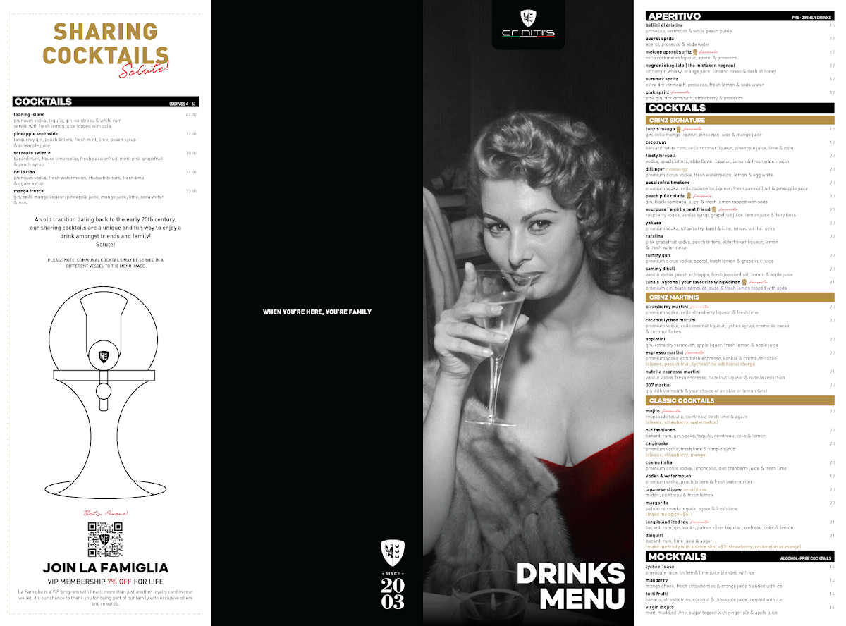 Menu, Criniti's Kotara