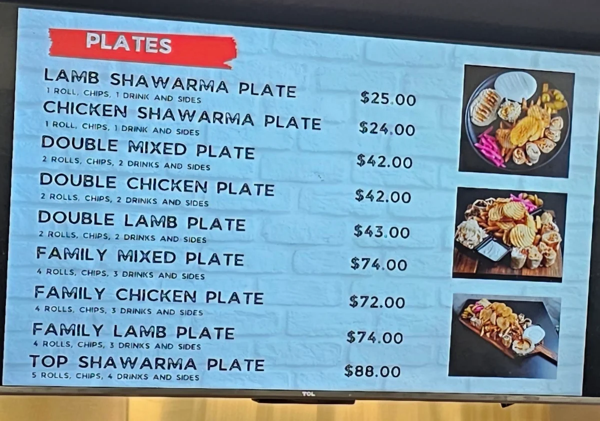 Menu, Top Shawarma Smithfield